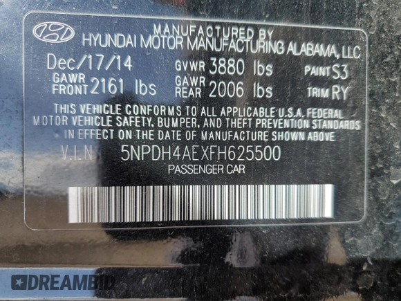 2015 Hyundai Elantra SE with VIN 5NPDH4AEXFH625500, listed as a Copart auction lot 45557515 with 183,311 mi miles and Salvage Title. Bid and sale history available at carsss.com. Image 12.