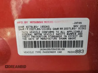 2009 Mitsubishi Lancer ES with VIN JA3AU26U59U036186, listed as a Copart auction lot 80457284 with 241,275 mi miles and Non Repairable. Bid and sale history available at DreamBid. Image 12.