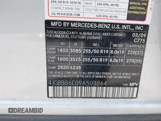 2009 Mercedes-Benz M 350 with VIN 4JGBB86E09A508864, listed as a IAAI auction lot 42211990 with 183,520 mi miles and . Bid and sale history available at carsss.com. Image 9.