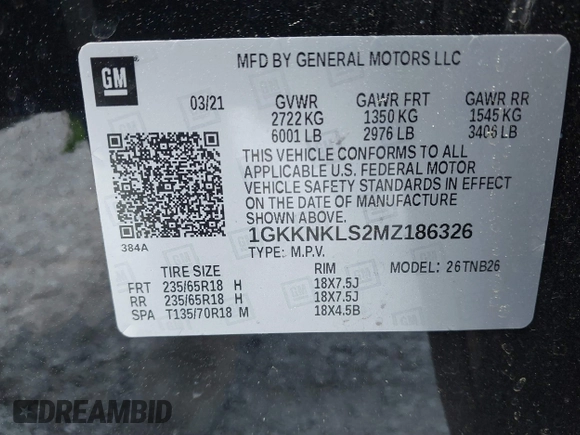 2021 GMC Acadia SLE with VIN 1GKKNKLS2MZ186326, listed as a IAAI auction lot 41875597 with 39,027 mi miles and . Bid and sale history available at DreamBid. Image 9.