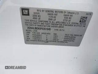 2015 Chevrolet Equinox LT with VIN 2GNALBEK8F6351845, listed as a IAAI auction lot 41904047 with 173,620 mi miles. Bid and sale history available at carsss.com. Image 9.