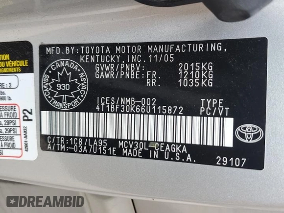2006 Toyota Camry LE z VIN 4T1BF30K66U115872, wystawiony jako Copart lot #60526695 z przebiegiem 164 561 mil mil oraz Szkoda całkowita • Salvage title. Historia ofert i sprzedaży dostępna na DreamBid. Obrazek 12.