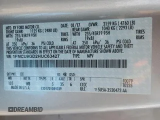 2017 Ford Escape SE with VIN 1FMCU9GD2HUC63427, listed as a Copart auction lot 50571535 with 102,911 mi miles and Salvage Title. Bid and sale history available at carsss.com. Image 13.