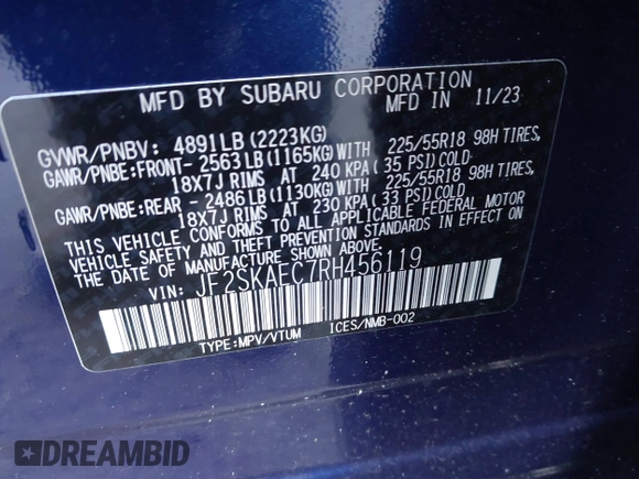 2024 Subaru Forester Sport with VIN JF2SKAEC7RH456119, listed as a IAAI auction lot 41405345 with 13,395 mi miles. Bid and sale history available at carsss.com. Image 9.