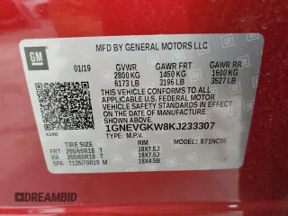 2019 Chevrolet Traverse LT Cloth z VIN 1GNEVGKW8KJ233307, wystawiony jako Copart lot #59176445 z przebiegiem 82 629 mil mil oraz Szkoda całkowita • Salvage title. Historia ofert i sprzedaży dostępna na DreamBid. Obrazek 13.