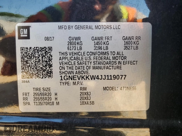 2018 Chevrolet Traverse High Country z VIN 1GNEVKKW4JJ119077, wystawiony jako Copart lot #52492365 z przebiegiem 213 308 mil mil oraz Szkoda całkowita • Salvage title. Historia ofert i sprzedaży dostępna na DreamBid. Obrazek 15.