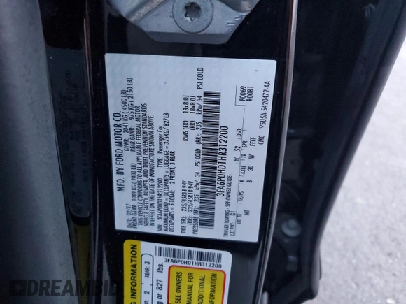 2017 Ford Fusion SE z VIN 3FA6P0HD1HR312200, wystawiony jako Copart lot #82823184 z przebiegiem Nie podano mil oraz Szkoda całkowita • Salvage title. Historia ofert i sprzedaży dostępna na DreamBid. Obrazek 12.