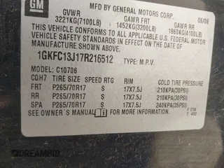 2007 GMC Yukon SLE with VIN 1GKFC13J17R216512, listed as a IAAI auction lot 41938265 with 201,781 mi miles and . Bid and sale history available at DreamBid. Image 9.