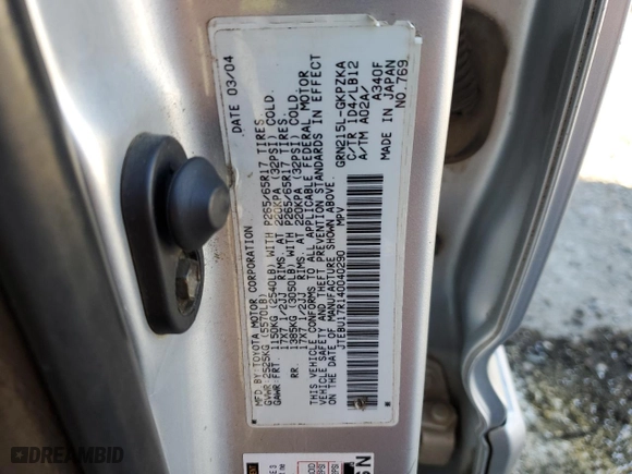 2004 Toyota 4Runner Limited with VIN JTEBU17R140040290, listed as a Copart auction lot 42771425 with 272,678 mi miles and Salvage Title. Bid and sale history available at carsss.com. Image 13.