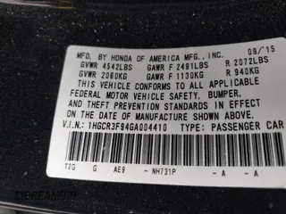 2016 Honda Accord Touring with VIN 1HGCR3F94GA004410, listed as a IAAI auction lot 42288402 with 139,068 mi miles and . Bid and sale history available at DreamBid. Image 9.