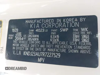 2024 Kia Soul S with VIN KNDJ23AU7R7227529, listed as a IAAI auction lot 42233767 with 28,410 mi miles and . Bid and sale history available at DreamBid. Image 9.