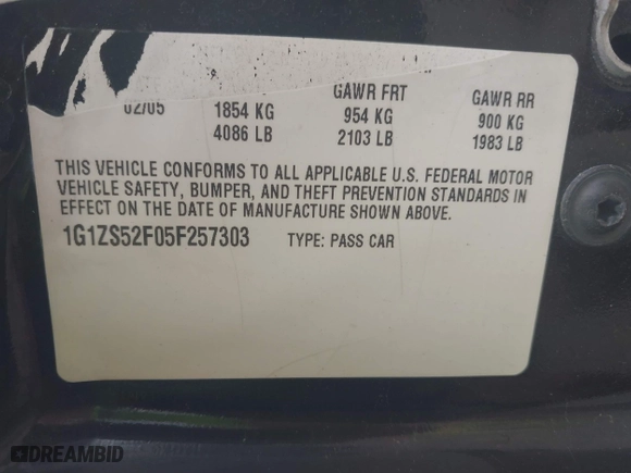 2005 Chevrolet Malibu with VIN 1G1ZS52F05F257303, listed as a IAAI auction lot 42047506 with 204,542 mi miles. Bid and sale history available at carsss.com. Image 9.