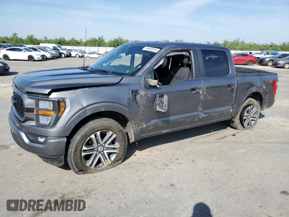 2023 Ford F-150 XL with VIN 1FTEW1CP4PKD21685, listed as a Copart auction lot 54992615 with 27,252 mi miles and Salvage title. Bid and sale history available at DreamBid. Image 1.