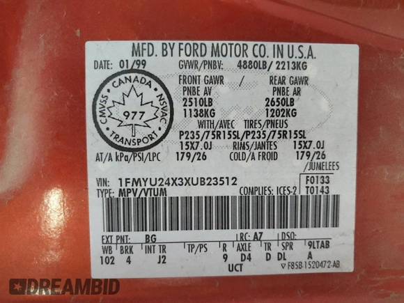 1999 Ford Explorer Sport z VIN 1FMYU24X3XUB23512, wystawiony jako Copart lot #82668734 z przebiegiem 228 701 mil mil oraz Szkoda całkowita • Salvage title. Historia ofert i sprzedaży dostępna na DreamBid. Obrazek 13.