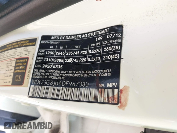 2013 Mercedes-Benz GLK 350 with VIN WDCGG8JB6DF967380, listed as a IAAI auction lot 41791336 with 172,264 mi miles and . Bid and sale history available at DreamBid. Image 9.