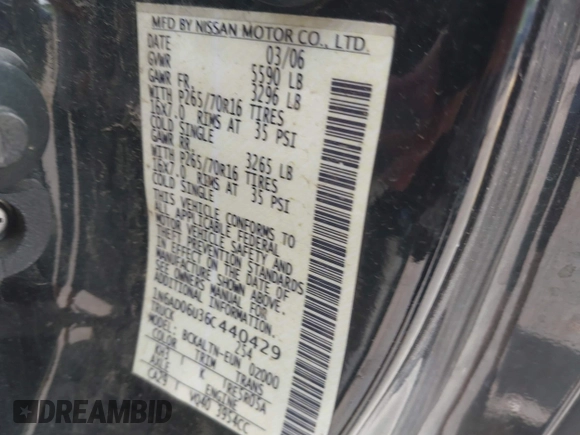 2006 Nissan Frontier SE z VIN 1N6AD06U36C440429, wystawiony jako IAAI lot #42265012 z przebiegiem Nie podano mil oraz . Historia ofert i sprzedaży dostępna na DreamBid. Obrazek 9.