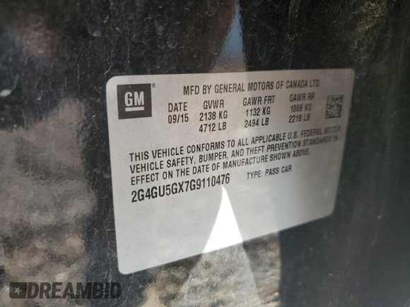2016 Buick Regal GS with VIN 2G4GU5GX7G9110476, listed as a Copart auction lot 74995124 with 0 mi miles and Salvage Title. Bid and sale history available at carsss.com. Image 15.