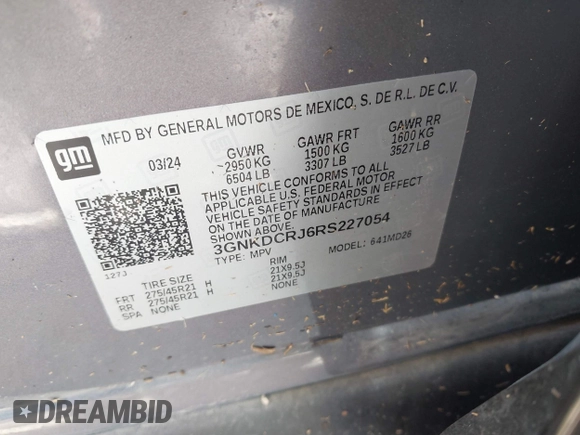 2024 Chevrolet Blazer EV eAWD RS z VIN 3GNKDCRJ6RS227054, wystawiony jako IAAI lot #41928904 z przebiegiem Nie podano mil oraz . Historia ofert i sprzedaży dostępna na DreamBid. Obrazek 9.