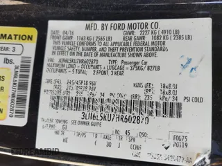 2017 Lincoln MKZ Hybrid Premiere with VIN 3LN6L5KU7HR602870, listed as a IAAI auction lot 42224306 with 238,069 mi miles and . Bid and sale history available at DreamBid. Image 9.