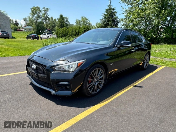 2017 Infiniti Q50 Red Sport 400 with VIN JN1FV7ARXHM870864, listed as a Copart auction lot 60896265 with 59,899 mi miles and Salvage title. Bid and sale history available at DreamBid. Image 2.