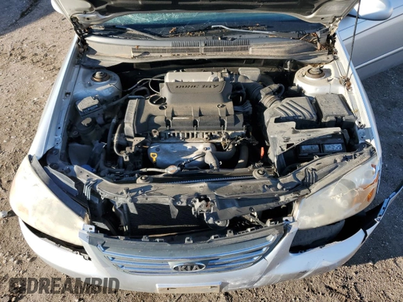2008 Kia Spectra EX with VIN KNAFE121685507522, listed as a Copart auction lot 57908235 with 143,894 mi miles and Salvage title. Bid and sale history available at DreamBid. Image 11.