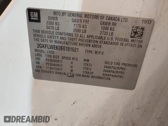 2014 GMC Terrain SLE with VIN 2GKFLWEK0E6181621, listed as a IAAI auction lot 41585557 with 175,100 mi miles. Bid and sale history available at carsss.com. Image 9.