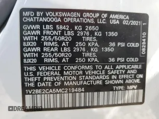 2021 Volkswagen Atlas SEL with VIN 1V2BE2CA5MC219484, listed as a Copart auction lot 80232434 with Not provided miles and Salvage title. Bid and sale history available at DreamBid. Image 13.