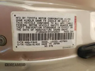 2000 Toyota Camry CE with VIN JT2BG22K9Y0452547, listed as a Copart auction lot 52342835 with 191,788 mi miles and Salvage Title. Bid and sale history available at carsss.com. Image 12.
