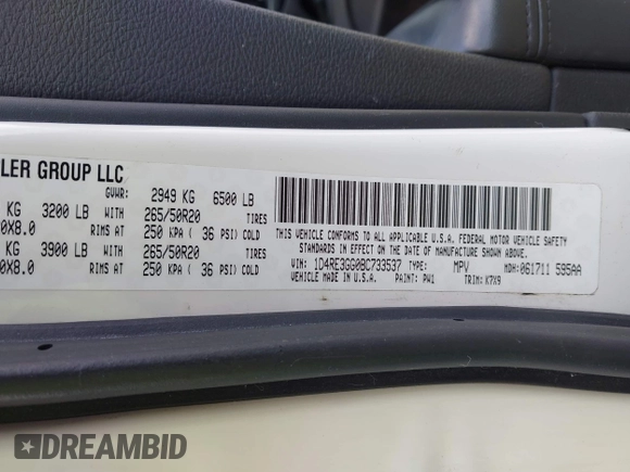 2011 Dodge Durango Heat with VIN 1D4RE3GG0BC733537, listed as a IAAI auction lot 42160308 with 275,318 mi miles and . Bid and sale history available at carsss.com. Image 9.