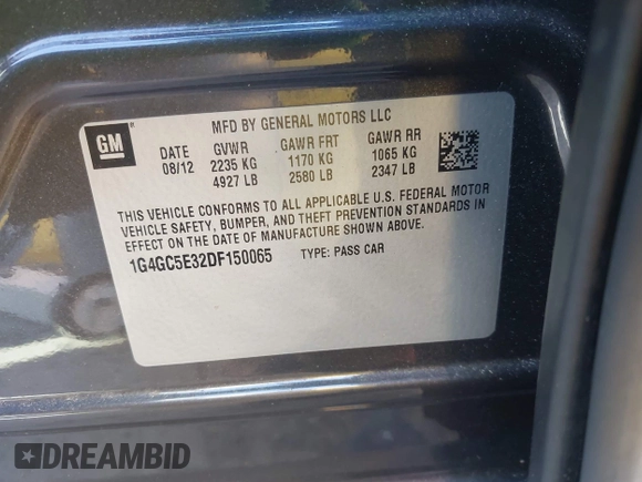 2013 Buick LaCrosse Leather с VIN 1G4GC5E32DF150065, выставлен на аукционе IAAI как лот 42472458 с пробегом 97 620 миль миль и . История ставок и продаж доступна на DreamBid. Изображение 9.
