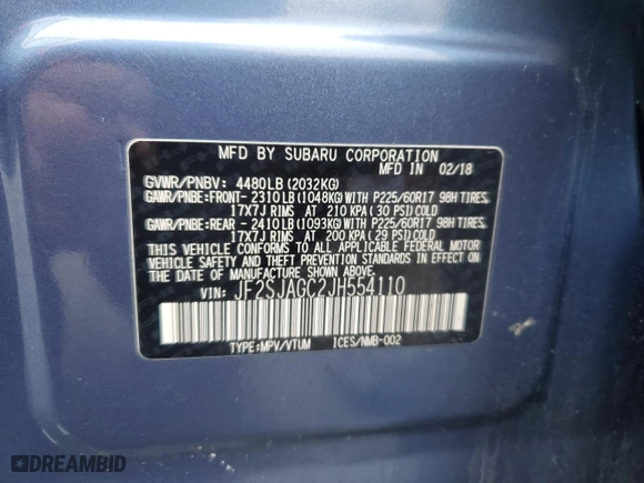 2018 Subaru Forester Premium with VIN JF2SJAGC2JH554110, listed as a Copart auction lot 52105625 with 100,959 mi miles and Salvage Title. Bid and sale history available at carsss.com. Image 15.