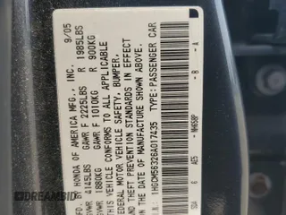 2006 Honda Accord LX SE с VIN 1HGCM56326A017435, выставлен на аукционе Copart как лот 59180725 с пробегом 214 687 миль миль и Списание • Salvage title. История ставок и продаж доступна на DreamBid. Изображение 12.