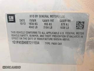 2014 Chevrolet Cruze LS with VIN 1G1PA5SH8E7211594, listed as a IAAI auction lot 41601610 with 146,478 mi miles. Bid and sale history available at carsss.com. Image 9.