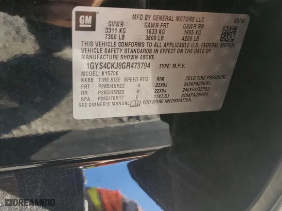 2016 Cadillac Escalade Premium Collection with VIN 1GYS4CKJ8GR473794, listed as a Copart auction lot 80268554 with 0 mi miles and Salvage Title. Bid and sale history available at carsss.com. Image 13.
