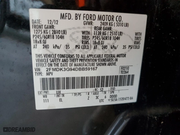 2013 Ford Edge SE with VIN 2FMDK3G94DBB59167, listed as a Copart auction lot 47634225 with 139,825 mi miles and Clean Title. Bid and sale history available at carsss.com. Image 13.
