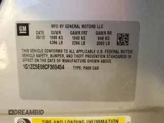 2012 Chevrolet Malibu 1LT with VIN 1G1ZC5E08CF360454, listed as a Copart auction lot 48777375 with 83,969 mi miles and Salvage Title. Bid and sale history available at DreamBid. Image 12.
