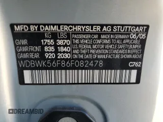 2006 Mercedes-Benz SLK-Class 3.5L with VIN WDBWK56F86F082478, listed as a Copart auction lot 74726694 with 65,308 mi miles and Salvage Title. Bid and sale history available at carsss.com. Image 13.
