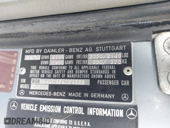 1985 Mercedes-Benz 380 z VIN WDBBA45C5FA029222, wystawiony jako IAAI lot #41658132 z przebiegiem 129 548 mil mil oraz . Historia ofert i sprzedaży dostępna na DreamBid. Obrazek 9.