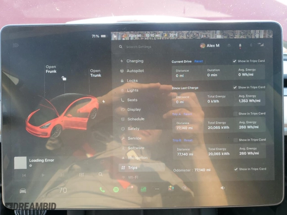 2021 Tesla Model 3 Long Range with VIN 5YJ3E1EB4MF035663, listed as a Copart auction lot 50725345 with 77,140 mi miles and Salvage Title. Bid and sale history available at carsss.com. Image 9.