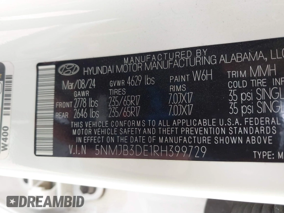2024 Hyundai Tucson SEL with VIN 5NMJB3DE1RH399729, listed as a IAAI auction lot 41608218 with 12,865 mi miles. Bid and sale history available at carsss.com. Image 9.
