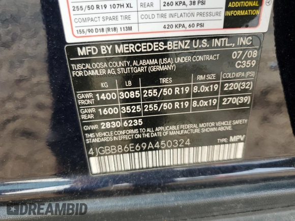 2009 Mercedes-Benz M 350 z VIN 4JGBB86E69A450324, wystawiony jako Copart lot #59610505 z przebiegiem 208 743 mil mil oraz Czysty tytuł • Clean title. Historia ofert i sprzedaży dostępna na DreamBid. Obrazek 13.