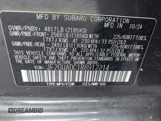 2024 Subaru Crosstrek Premium с VIN JF2GUADC1R8912214, выставлен на аукционе IAAI как лот 42502904 с пробегом 8 047 миль миль и . История ставок и продаж доступна на DreamBid. Изображение 9.