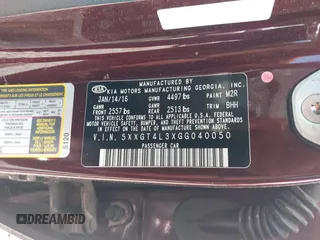 2016 Kia Optima LX with VIN 5XXGT4L3XGG040050, listed as a IAAI auction lot 42363633 with 156,999 mi miles and . Bid and sale history available at DreamBid. Image 9.