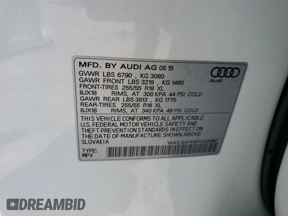 2015 Audi Q7 Premium Plus с VIN WA1LGAFE6FD025997, выставлен на аукционе Copart как лот 59973905 с пробегом 115 980 миль миль и Списание • Salvage title. История ставок и продаж доступна на DreamBid. Изображение 13.