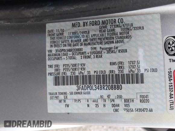 2011 Ford Fusion Hybrid z VIN 3FADP0L34BR208880, wystawiony jako IAAI lot #42432914 z przebiegiem 75 621 mil mil oraz . Historia ofert i sprzedaży dostępna na DreamBid. Obrazek 9.