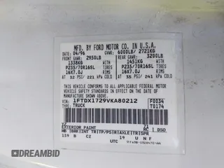 1997 Ford F-150 с VIN 1FTDX1729VKA80212, выставлен на аукционе IAAI как лот 42218469 с пробегом 248 225 миль миль и . История ставок и продаж доступна на DreamBid. Изображение 9.