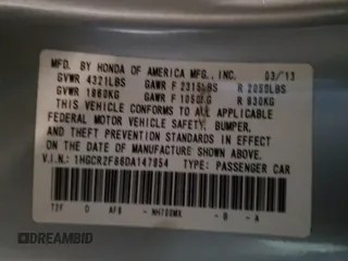 2013 Honda Accord Sdn EX-L with VIN 1HGCR2F86DA147954, listed as a Copart auction lot 45947215 with 81,791 mi miles and Salvage Title. Bid and sale history available at carsss.com. Image 12.