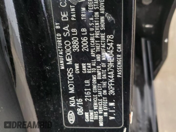 2017 Kia Forte LX with VIN 3KPFK4A79HE045478, listed as a Copart auction lot 50536325 with 55,579 mi miles and Clean Title. Bid and sale history available at carsss.com. Image 13.