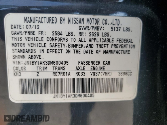 2013 Infiniti M37 with VIN JN1BY1AR3DM600405, listed as a Copart auction lot 65939714 with 145,477 mi miles and Clean Title. Bid and sale history available at carsss.com. Image 12.