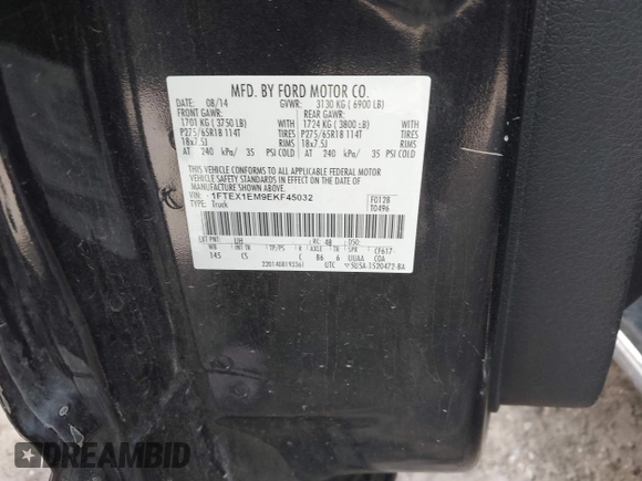 2014 Ford F-150 XL с VIN 1FTEX1EM9EKF45032, выставлен на аукционе IAAI как лот 41808430 с пробегом 154 870 миль миль и . История ставок и продаж доступна на DreamBid. Изображение 9.